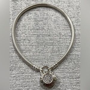 ❤️ PANDORA Charm Carrier Moments Silver CZ Pave Snake Chain Bracelet SIZE 18.